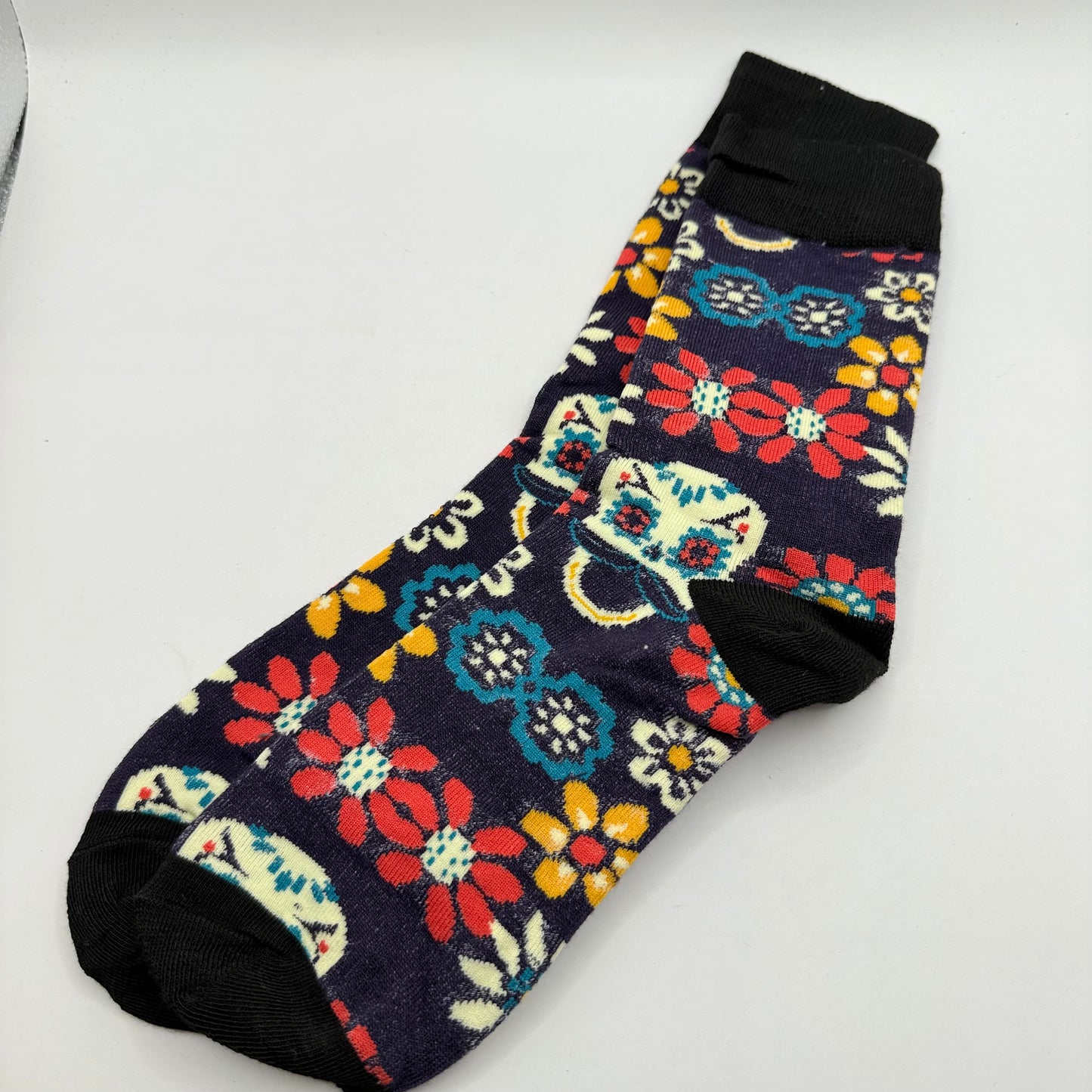 Sugar Skull & Floral Crew Socks (One size)