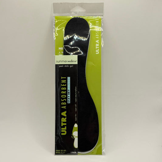 Summer soles size 5-11 open shoe insoles - ultra absorbent - black - insoles & inserts women’s shoes