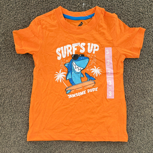 Tilt orange shark t-shirt size 3 surf’s up jawsome dude kids tee - t-shirts baby clothing