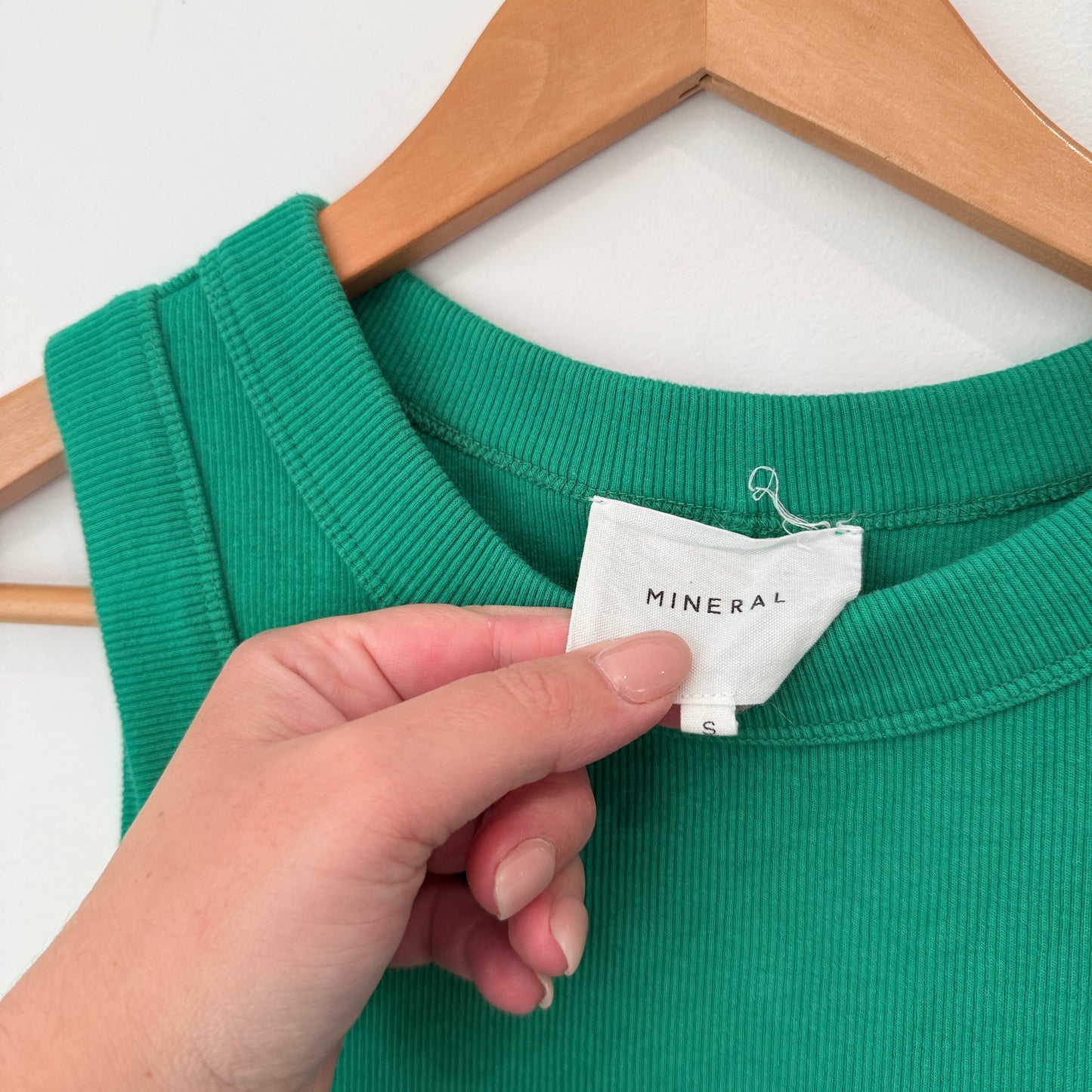 Mineral Green Sleeveless Ribbed Viscose Midi Dress. Size S