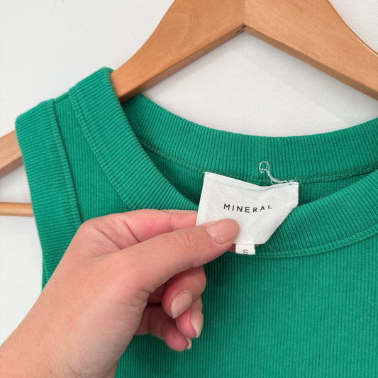 Mineral Green Sleeveless Ribbed Viscose Midi Dress. Size S