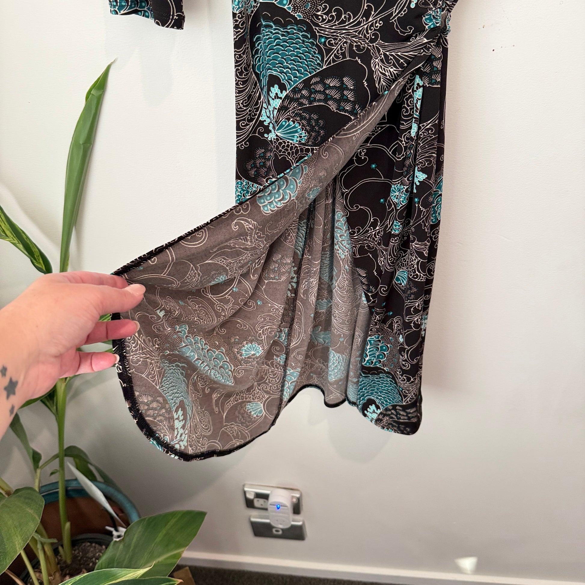 Ladakh Paisley Print Jersey Wrap Dress Size M