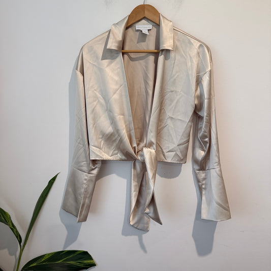 House Of Harlow 1960 Tie-front Crop Satin Shirt Size M