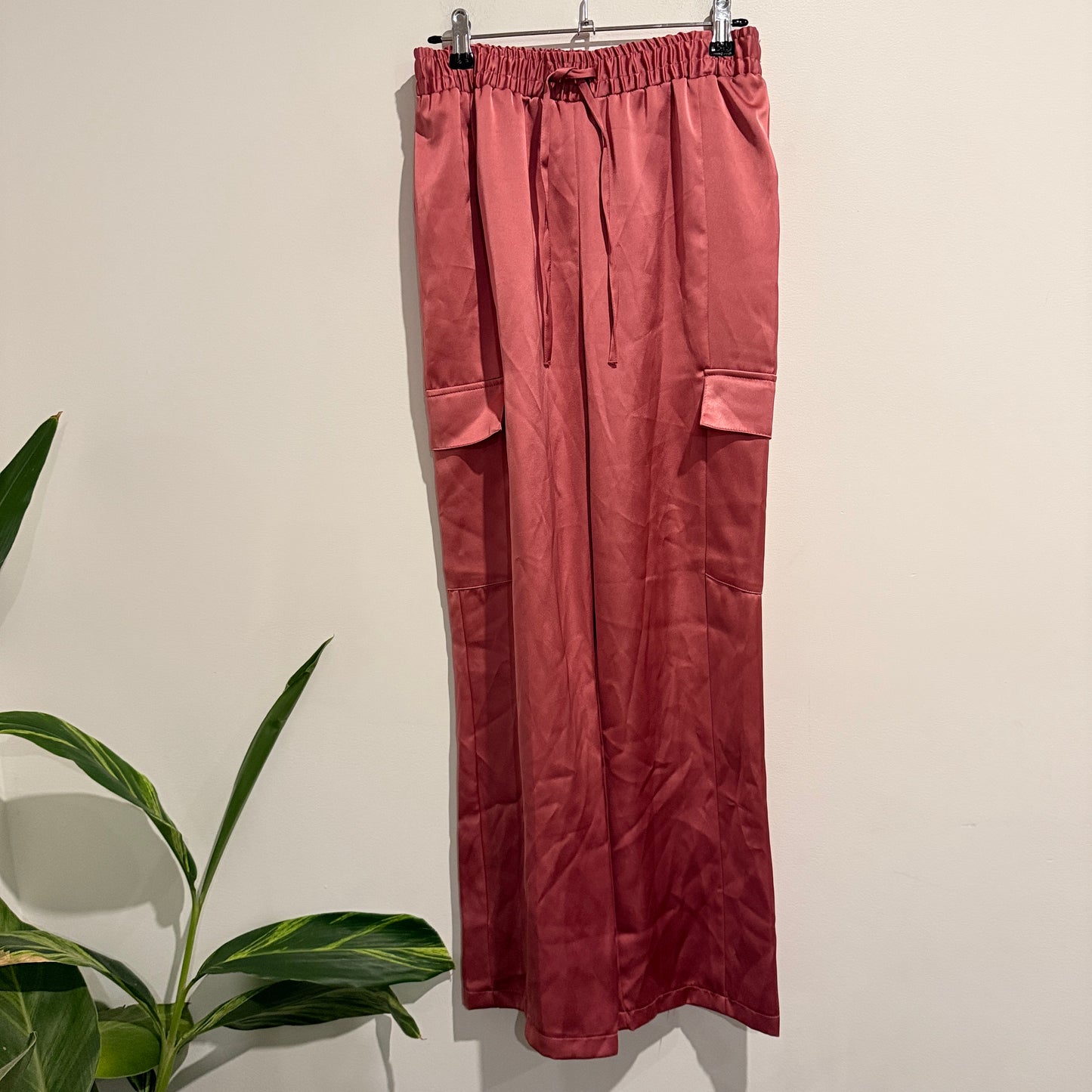 Primark Red Satin Cargo Wide-leg Pants Size 8