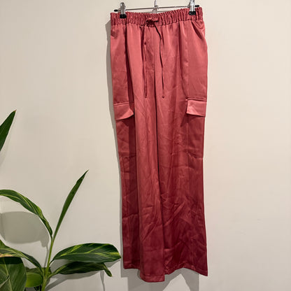 Primark Red Satin Cargo Wide-leg Pants Size 8