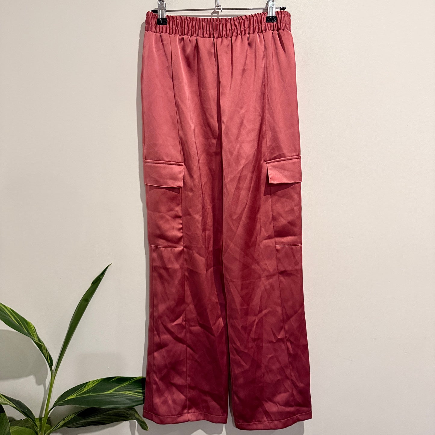 Primark Red Satin Cargo Wide-leg Pants Size 8