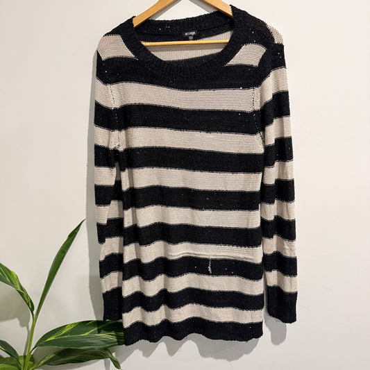 Emerge Black And Beige Striped Crewneck Sweater Size L