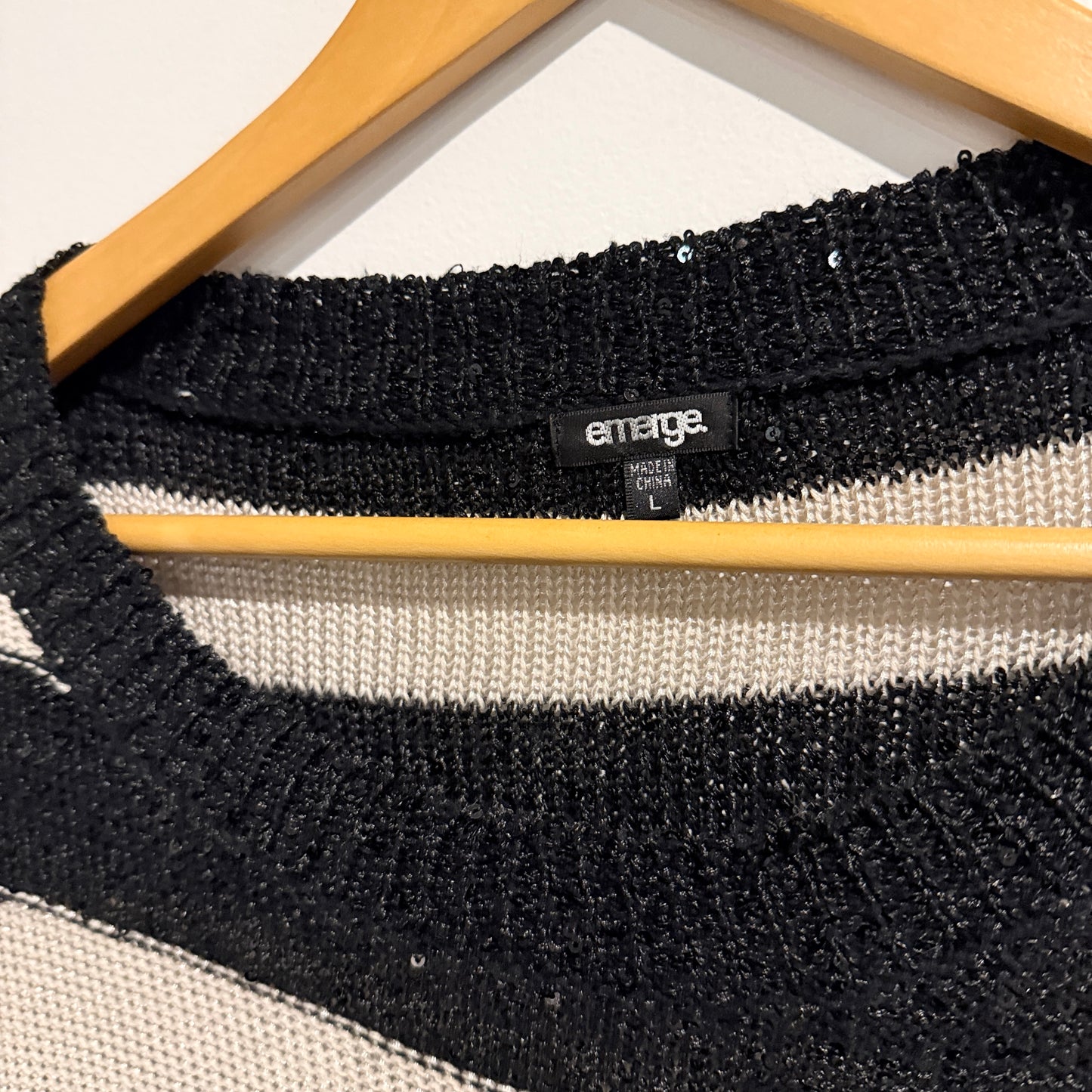 Emerge Black And Beige Striped Crewneck Sweater Size L
