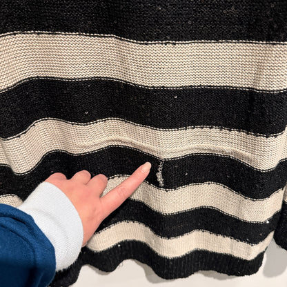 Emerge Black And Beige Striped Crewneck Sweater Size L