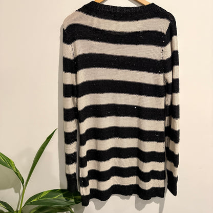Emerge Black And Beige Striped Crewneck Sweater Size L