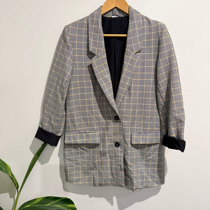 Brand Unknown Gray And Beige Plaid Blazer Jacket Size 12/22 | U/Arm to U/Arm 46cm