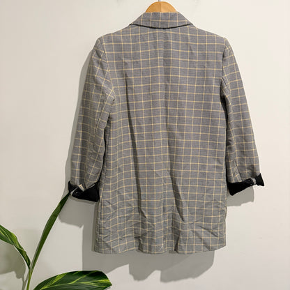 Brand Unknown Gray And Beige Plaid Blazer Jacket Size 12/22 | U/Arm to U/Arm 46cm