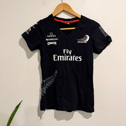 Emirates Team New Zealand Black V-neck T-shirt Size XS