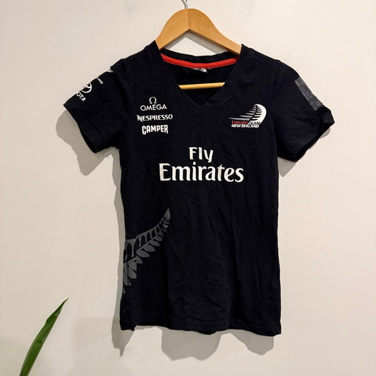 Emirates Team New Zealand Black V-neck T-shirt Size XS