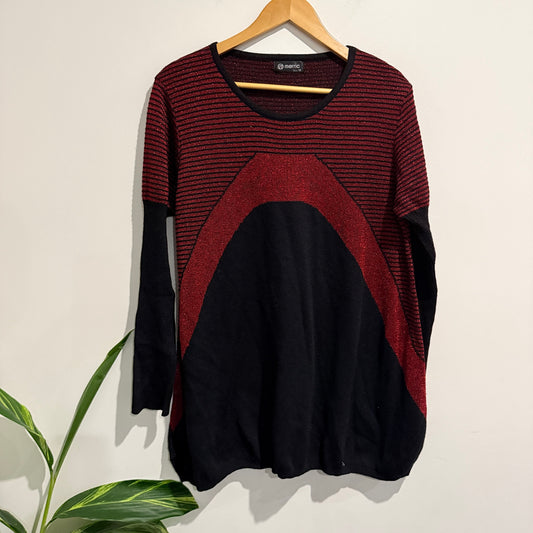 Meric Maroon And Black Colorblock Tunic Sweater Size 16