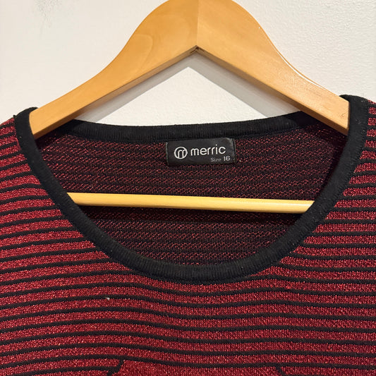 Meric Maroon And Black Colorblock Tunic Sweater Size 16