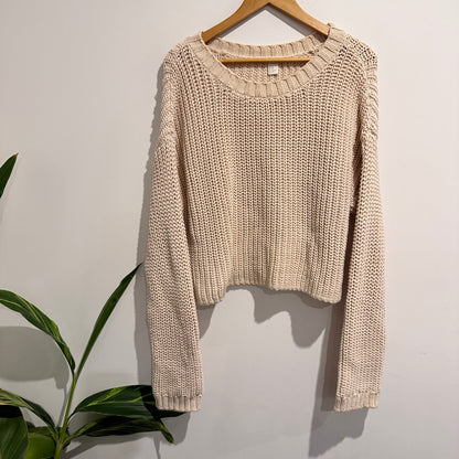 H & M Beige Cropped Chunky Knit Sweater Size XS
