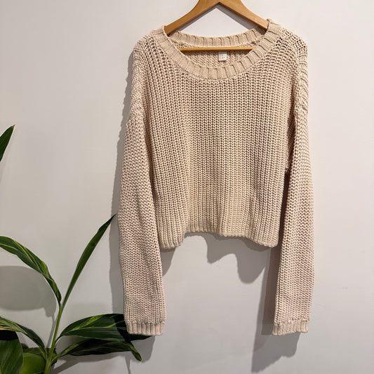 H & M Beige Cropped Chunky Knit Sweater Size XS