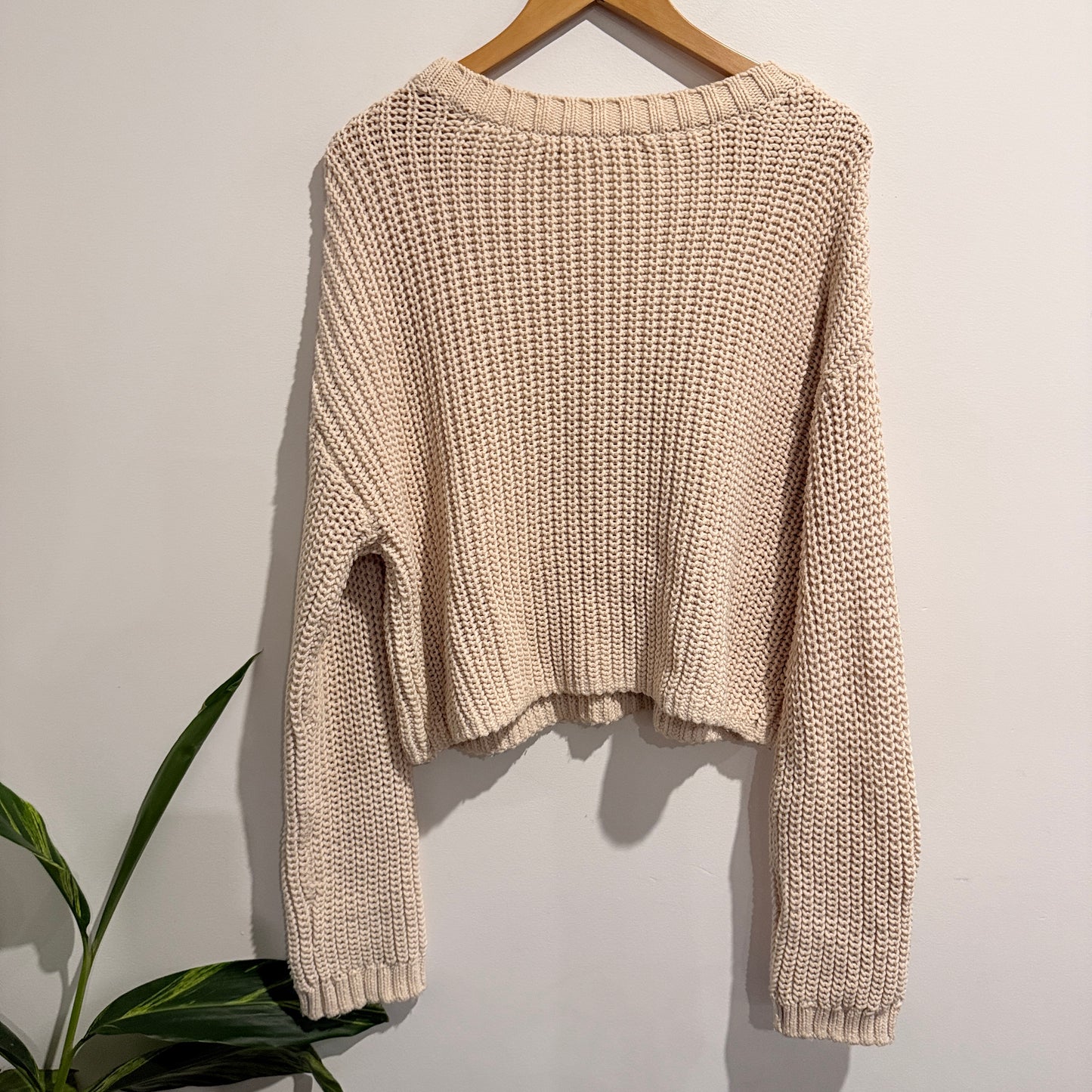H & M Beige Cropped Chunky Knit Sweater Size XS