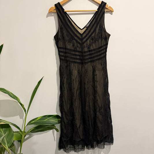 Jacqui.e Black Embroidered V-neck Dress. Size S