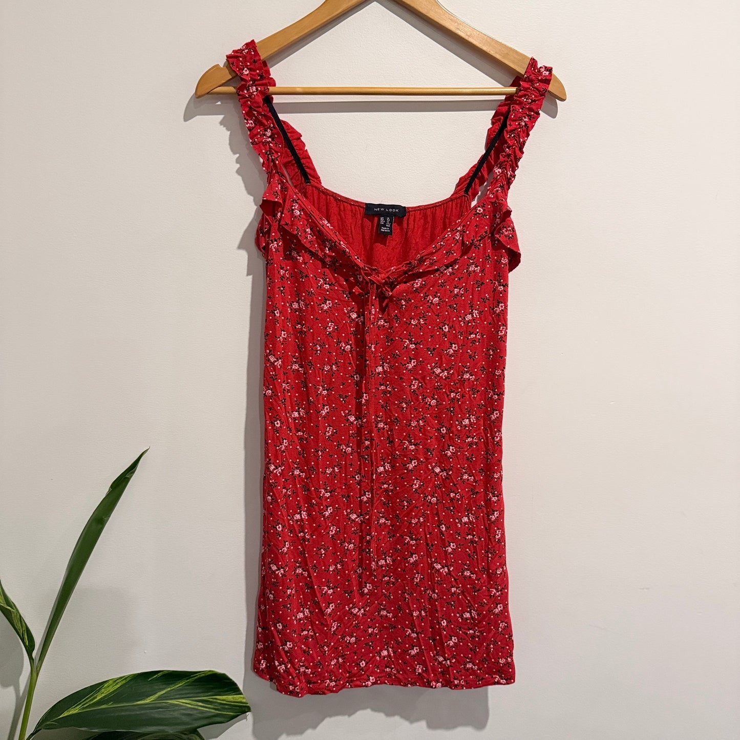 New Look Red Floral Mini Dress Size 14