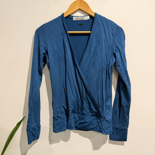 Untouched World (NZ Made) Long-sleeve Blue Wrap Top Size 10