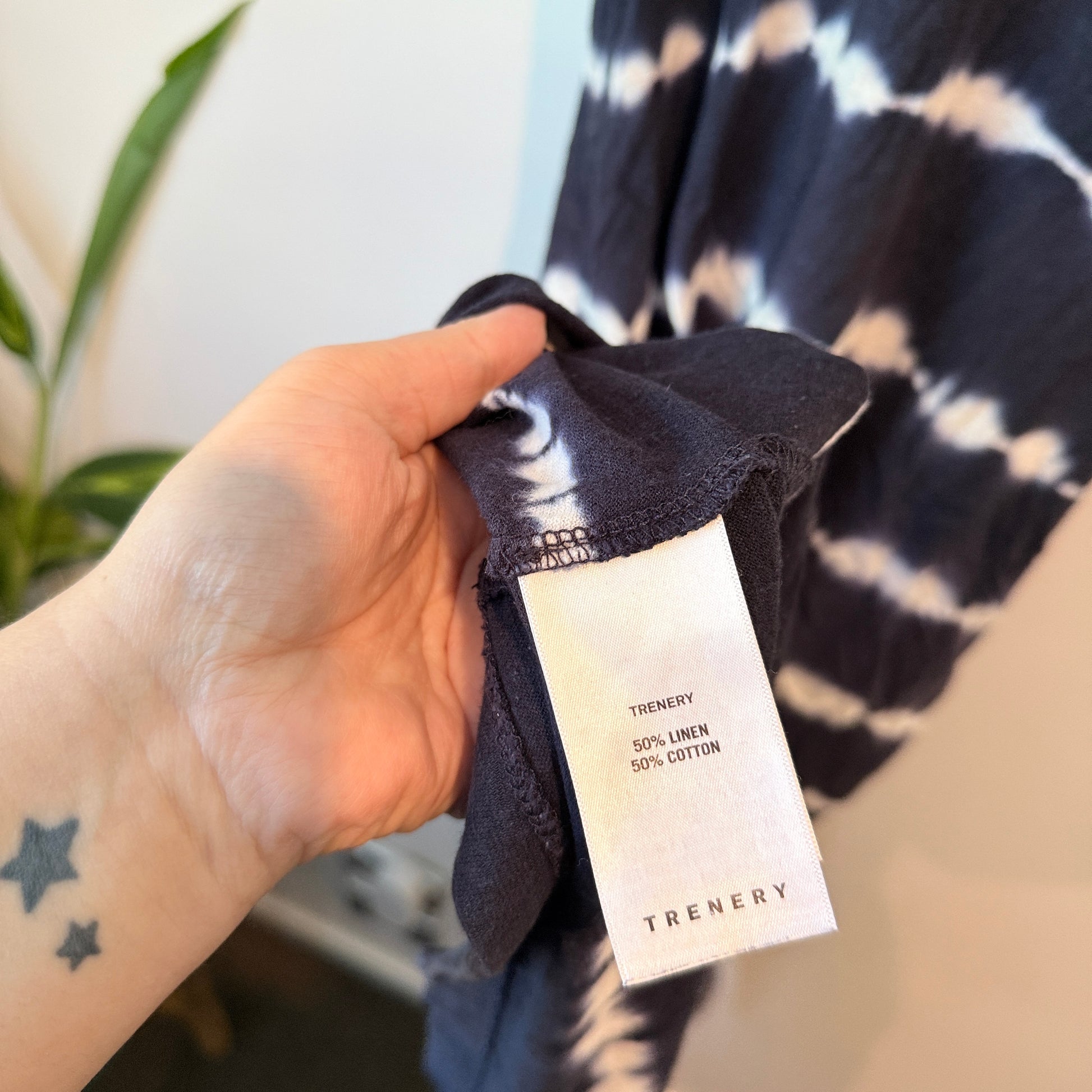 Trenery Navy Blue And White Tie-dyed Tee Dress. Size S