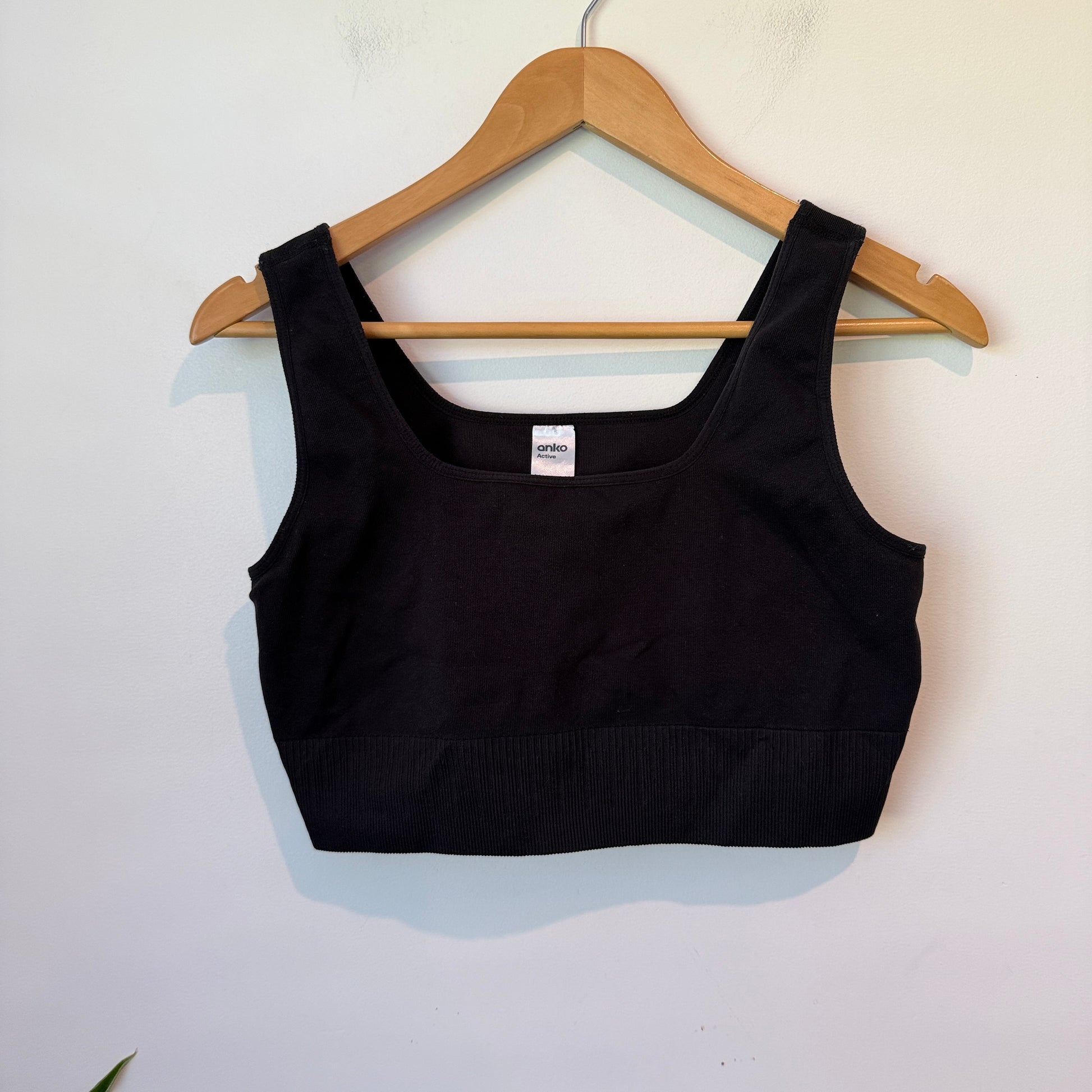Anko Black Ribbed Seamless Crop Top Size 18