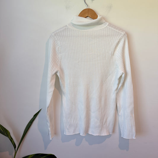 Brand Unknown White Turtleneck Stretchy Ribbed Sweater Size U/Arm to U/Arm 50cm