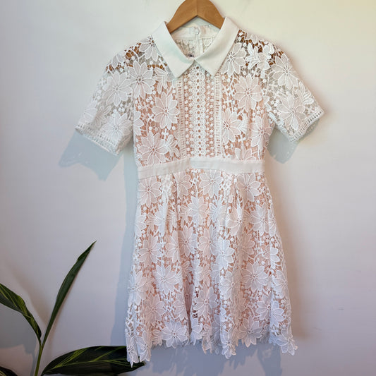Brand Unknown Ivory Lace Shirt Mini Belted Dress Size M | U/Arm to U/Arm 39cm