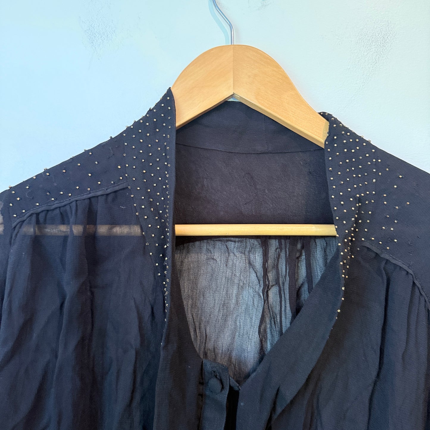 Brand Unknown Black Long-sleeved Sheer Top Size U/Arm to U/Arm 60cm