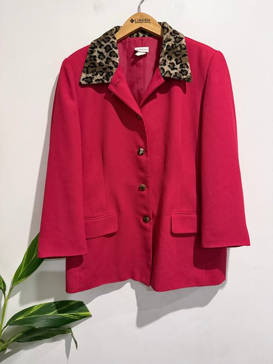 Liz Jordan Deep Pink Blazer With Leopard Print Collar Size 18 | U/Arm to U/Arm 58cm