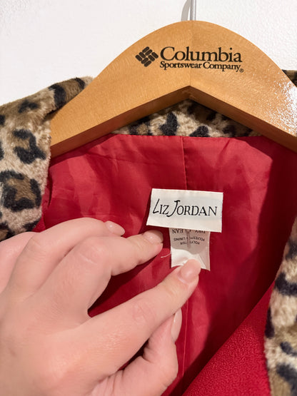 Liz Jordan Deep Pink Blazer With Leopard Print Collar Size 18 | U/Arm to U/Arm 58cm