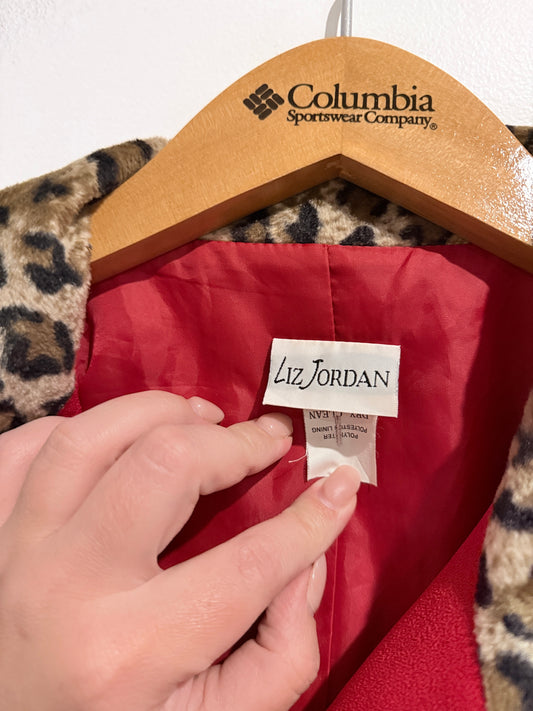 Liz Jordan Deep Pink Blazer With Leopard Print Collar Size 18 | U/Arm to U/Arm 58cm