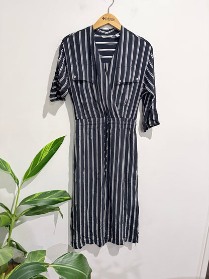 Country Road Black And White Striped Button-down Shirt Dress Size 4