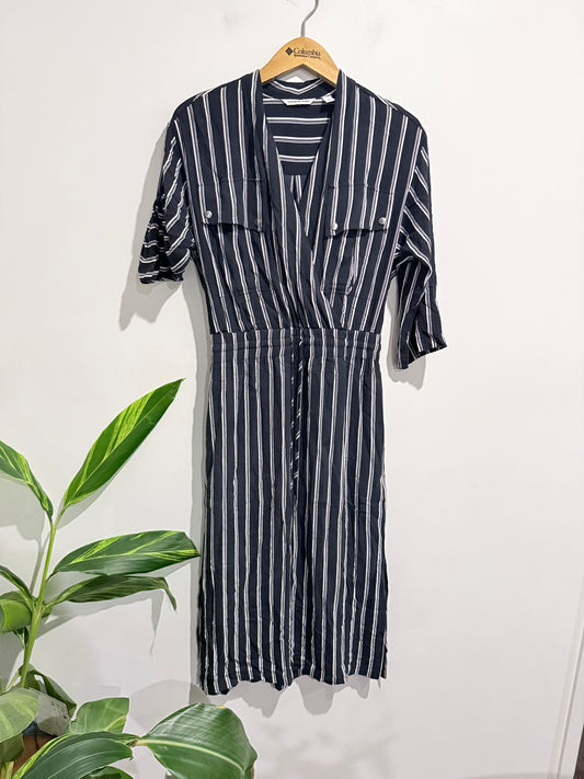 Country Road Black And White Striped Button-down Shirt Dress Size 4