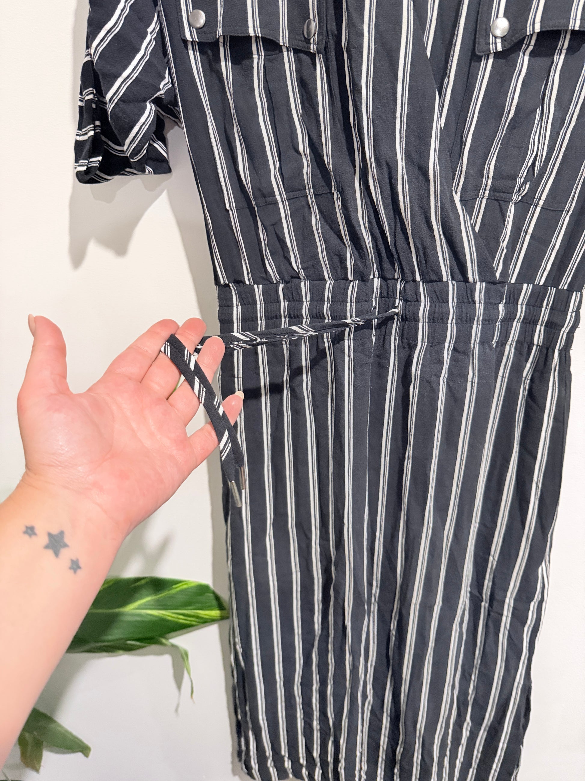 Country Road Black And White Striped Button-down Shirt Dress Size 4