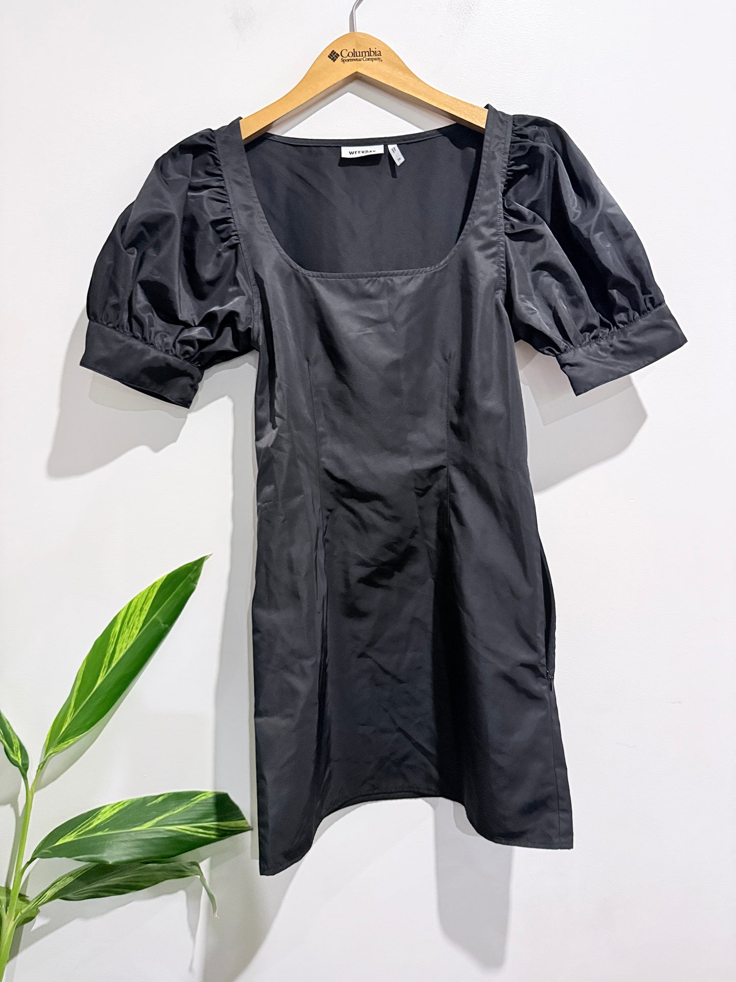 Weekday Black Square Neckline And Puffed Sleeves Mini Dress Size 36 | U/Arm to U/Arm 41cm