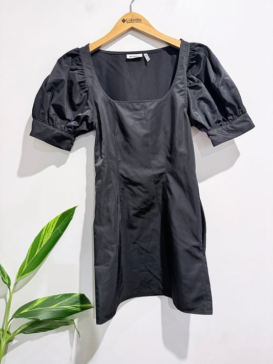 Weekday Black Square Neckline And Puffed Sleeves Mini Dress Size 36 | U/Arm to U/Arm 41cm