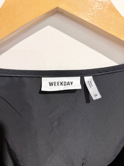 Weekday Black Square Neckline And Puffed Sleeves Mini Dress Size 36 | U/Arm to U/Arm 41cm
