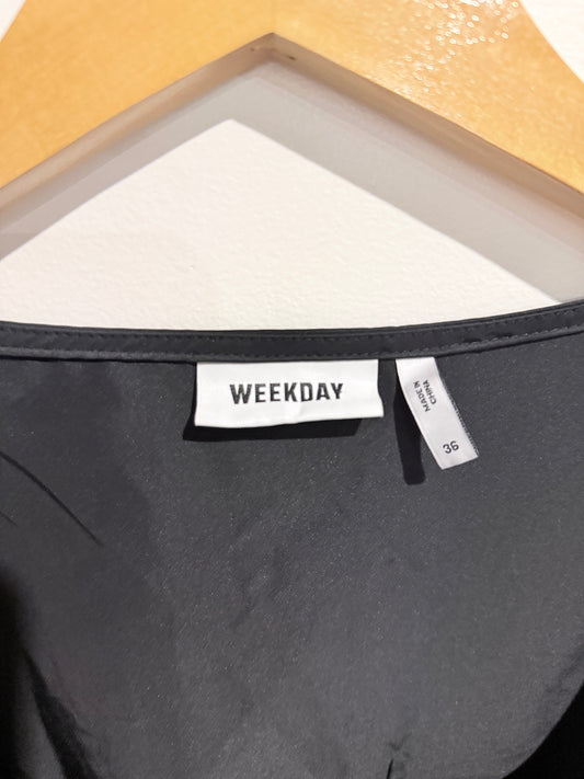 Weekday Black Square Neckline And Puffed Sleeves Mini Dress Size 36 | U/Arm to U/Arm 41cm