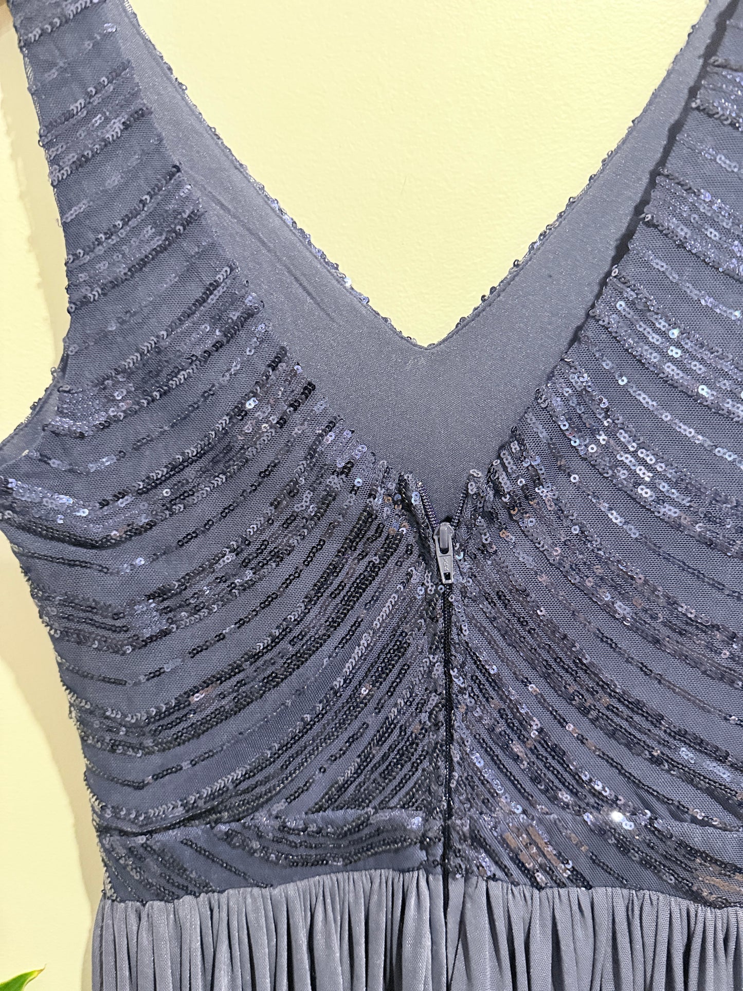 Brand Unknown Navy Blue V-neck Sequin High-low Evening Dress