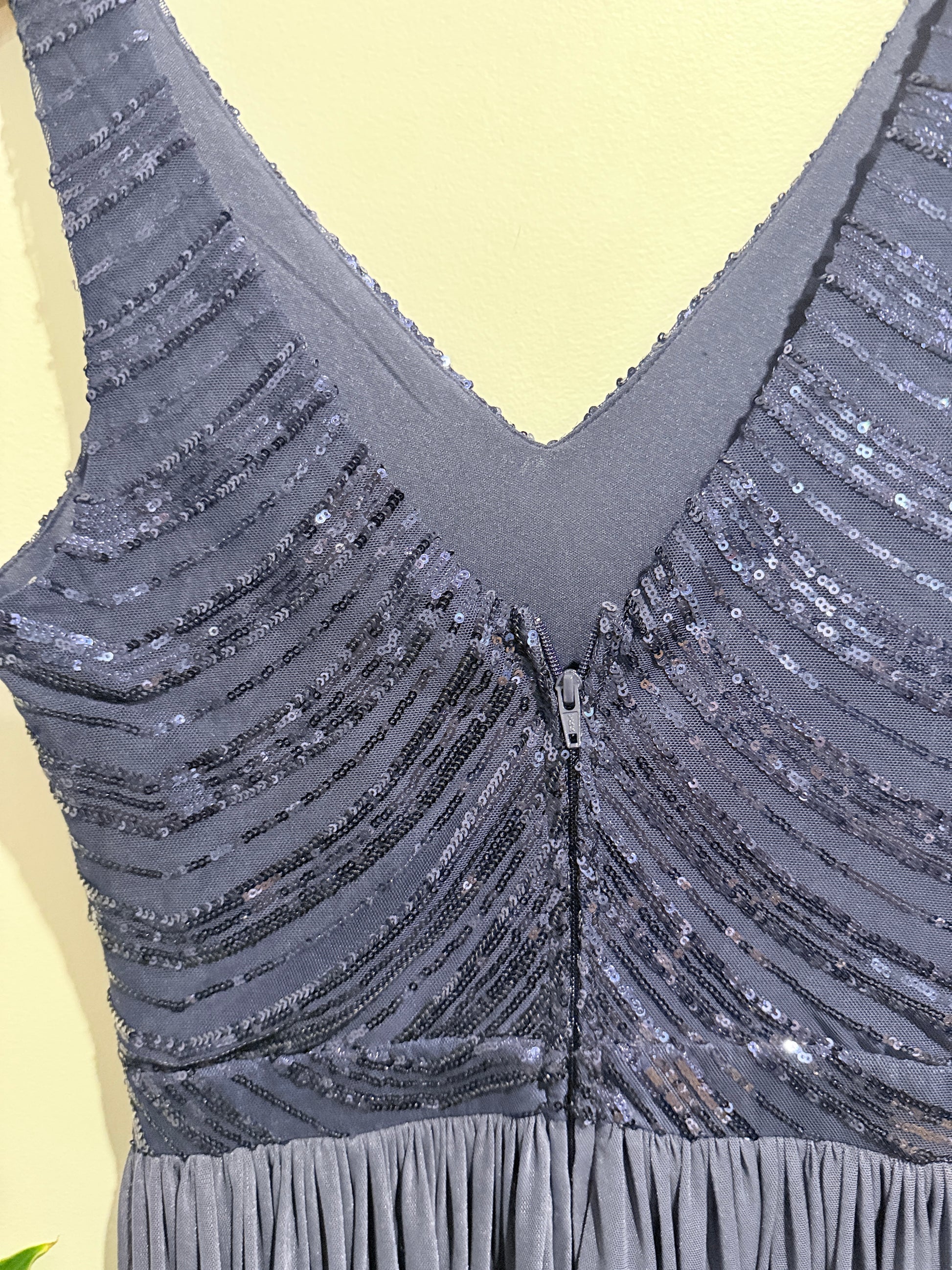 Brand Unknown Navy Blue V-neck Sequin High-low Evening Dress