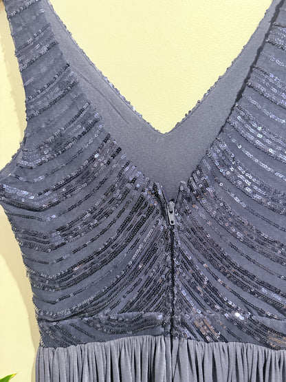 Brand Unknown Navy Blue V-neck Sequin High-low Evening Dress