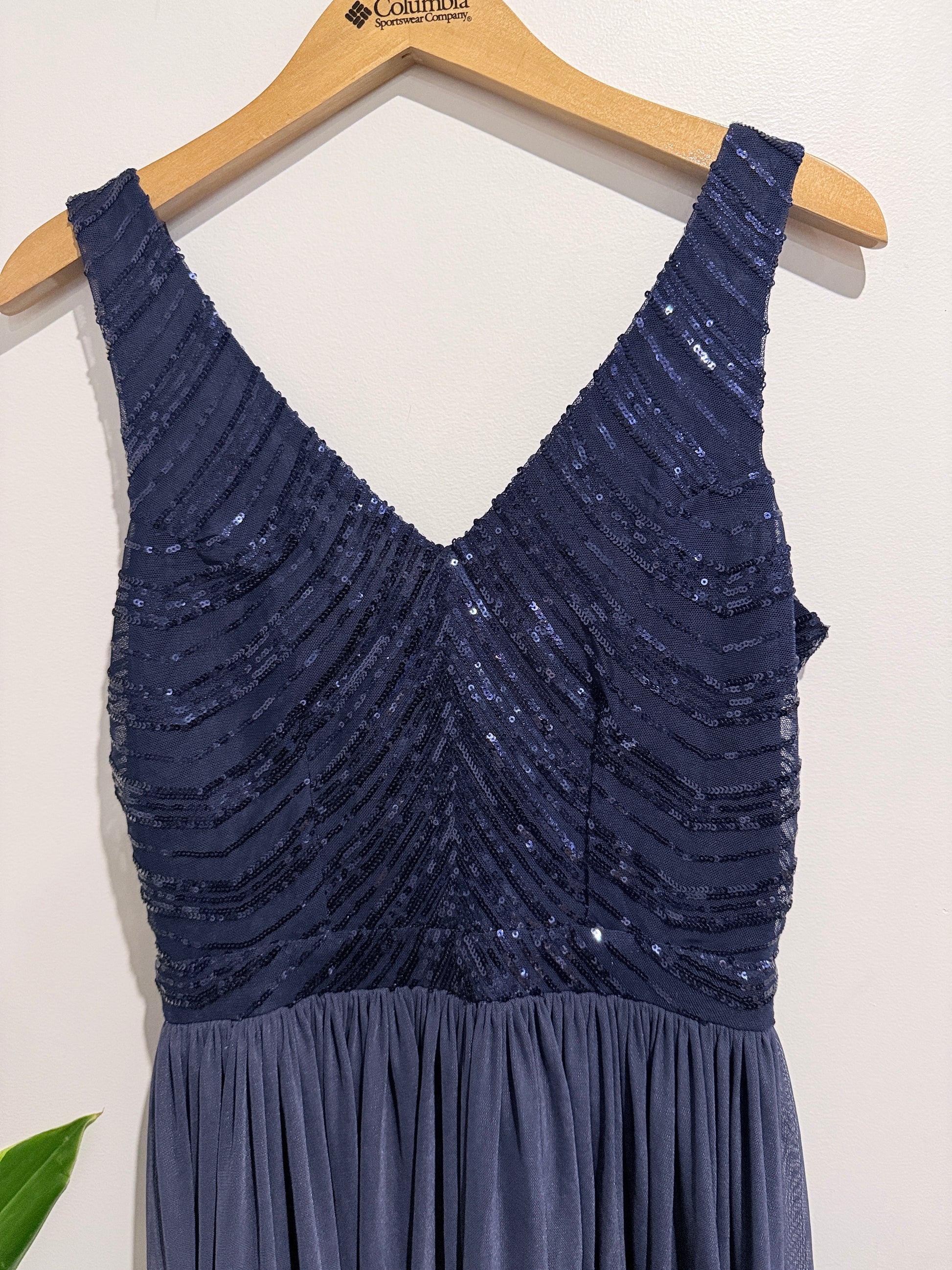 Brand Unknown Navy Blue V-neck Sequin High-low Evening Dress
