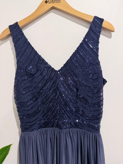Brand Unknown Navy Blue V-neck Sequin High-low Evening Dress