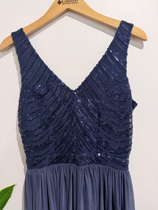Brand Unknown Navy Blue V-neck Sequin High-low Evening Dress