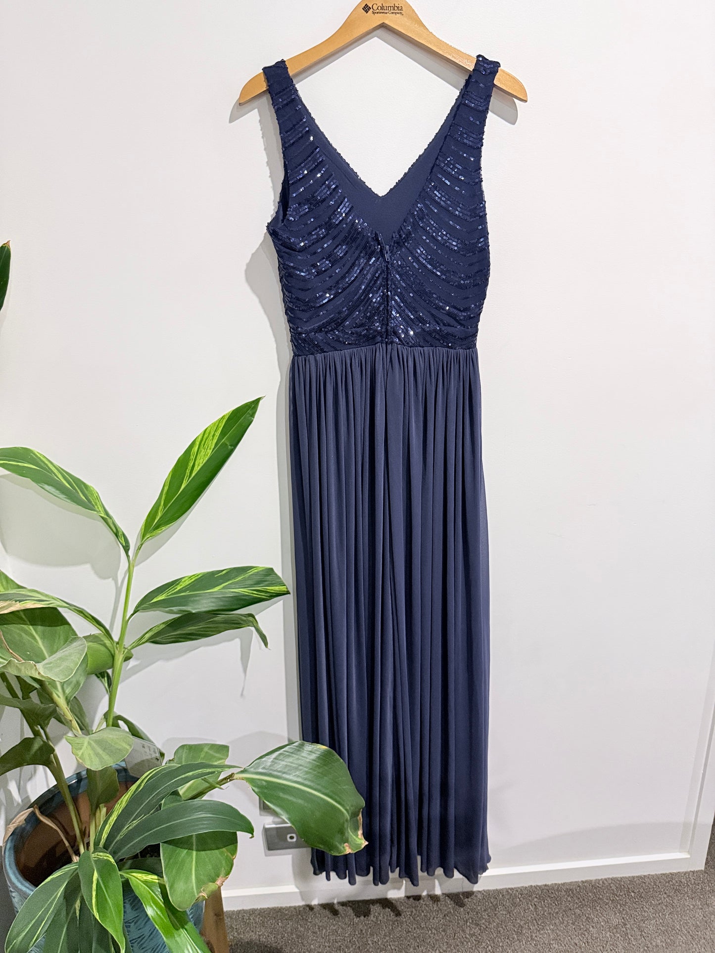 Brand Unknown Navy Blue V-neck Sequin High-low Evening Dress