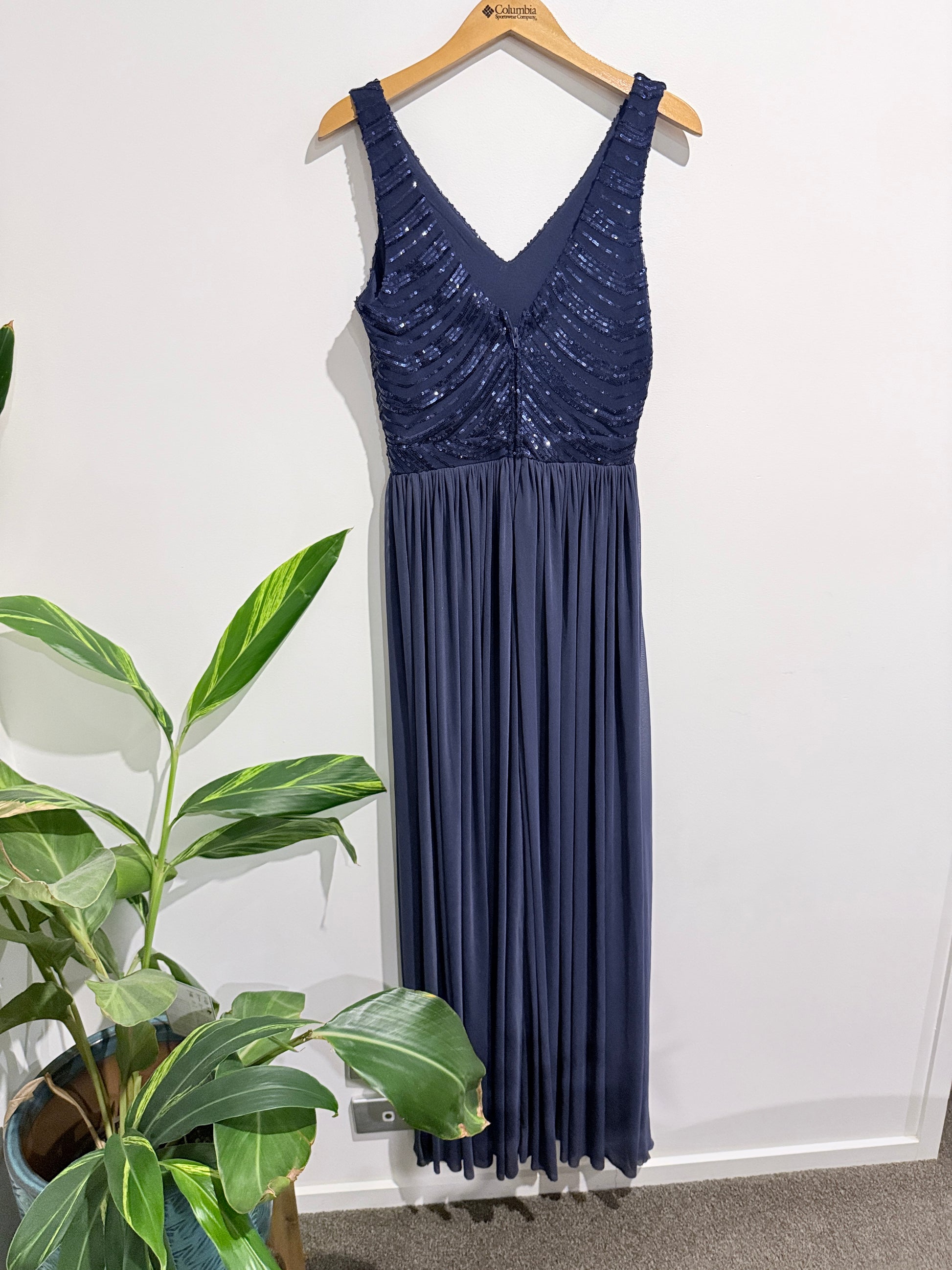 Brand Unknown Navy Blue V-neck Sequin High-low Evening Dress