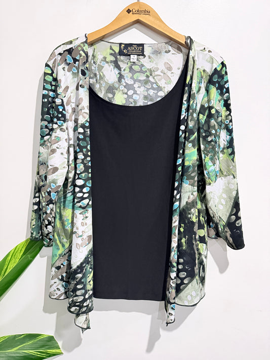 The Ascot (NZ Made) Multi-colored Open-front Cardigan Set Size 18